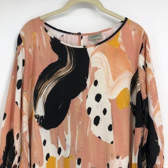 The Odells Rose/Peach  Black Long Sleeve Abstract/Geometric A Line Dress S - Picture 7 of 15